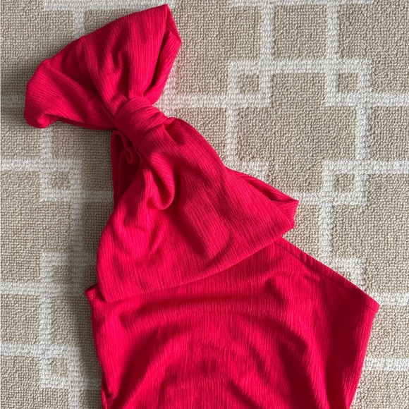 French Connection One Shoulder Bow Bodycon Dress Valentines Day Cocktail Red S - Picture 4 of 13